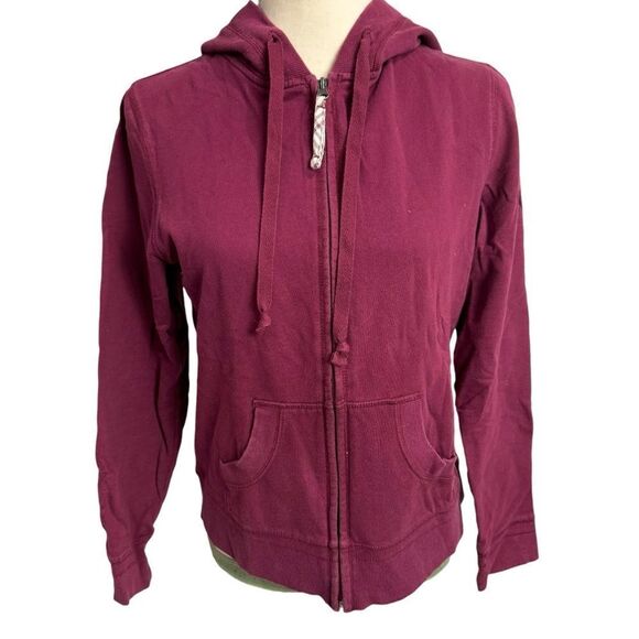 Solid red with white Zip up Hoodie with pockets Cotton Blend Long sleeve size M - Picture 7 of 7